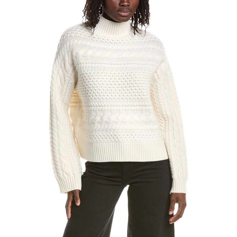 &Isla Womens Misha Horizontal Cable Mock Neck 100% Cashmere Sweater, White